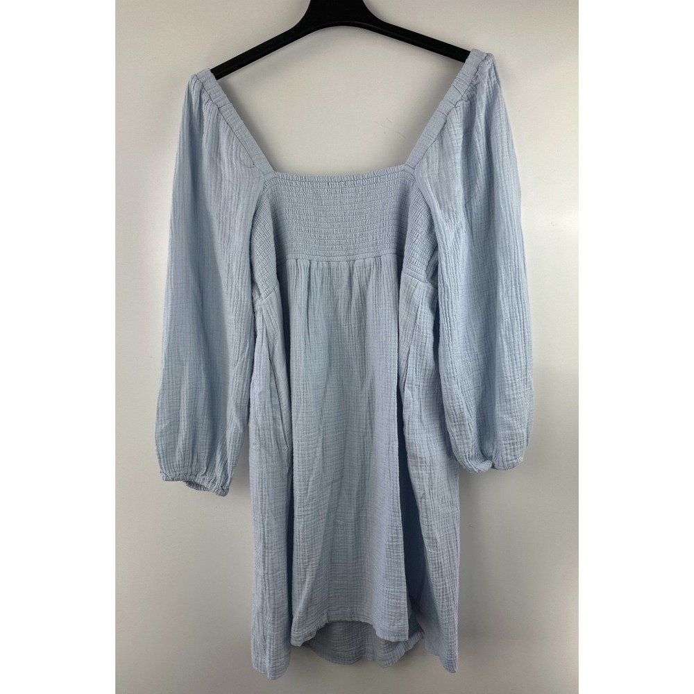 NWT J. Crew Soft Gauze Blue Cotton Smocked Square Neck Mini Dress XLT XL Tall - Picture 13 of 15